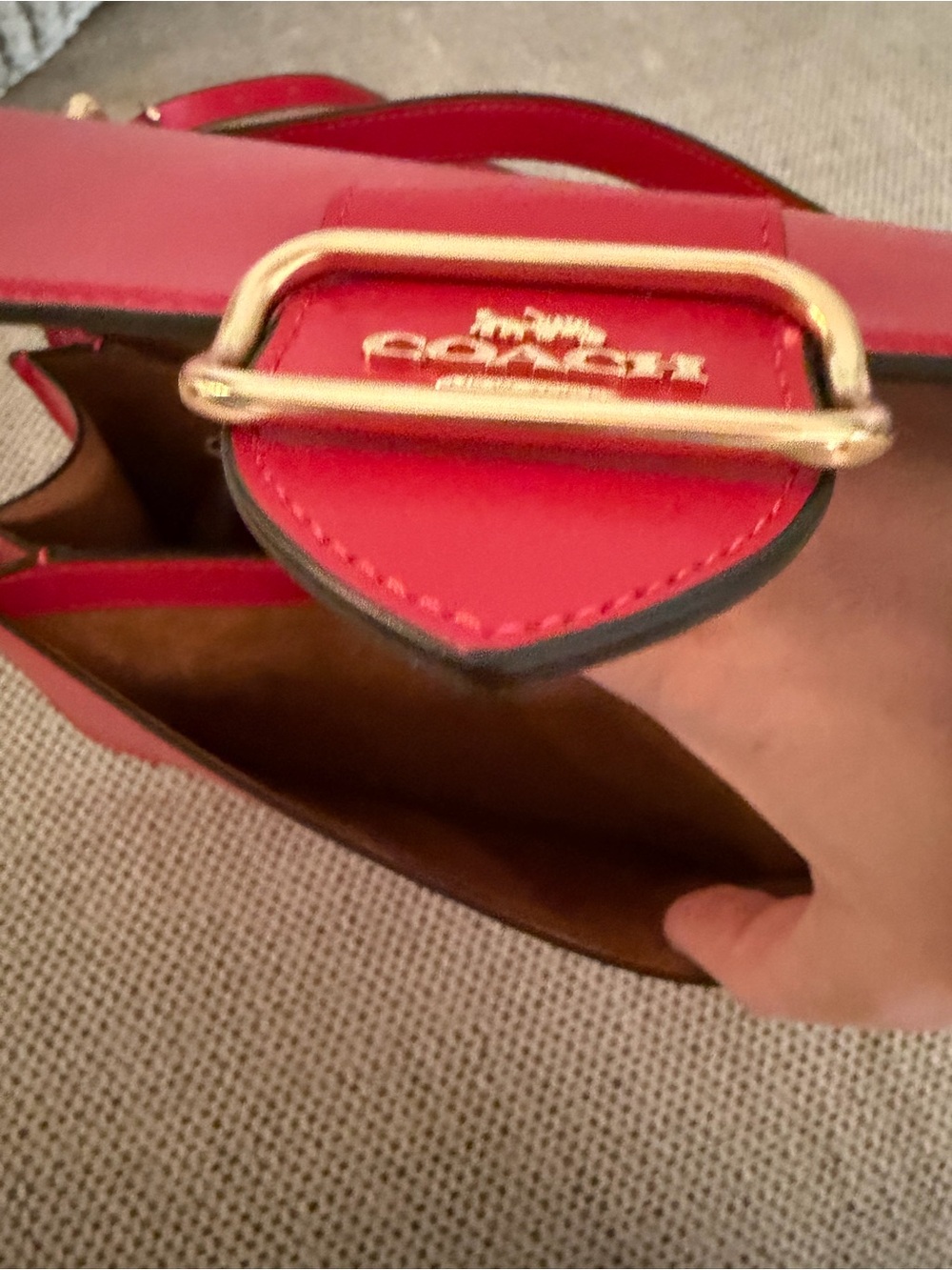 Coach Red Leather Crossbody Shoulder Bag with Gold-Tone Buckle - Picture 7 of 15